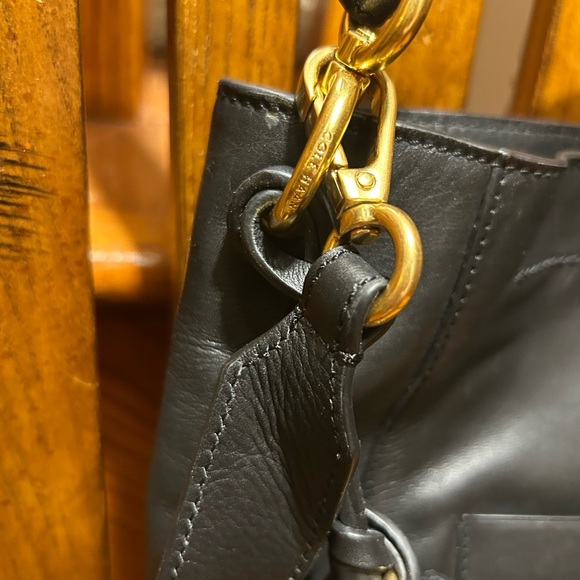 Cole Haan Black and Gold Leather Shoulder Bag with Adjustable Strap - Picture 3 of 14